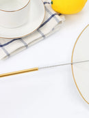 Gaazky 8 Peças Canudo de Aço Inoxidável e 2 Peças Escova de Limpeza, Canudo Curvo Dourado Reutilizável para Beber, Cozinha, Presente de Natal, Material Escolar