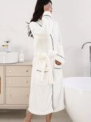 1 Peça Roupão de Banho Branco com Barra em Contraste de Cor Reforçado para Mulheres, Decoração de Casamento, Casa de Banho, Volta às Aulas