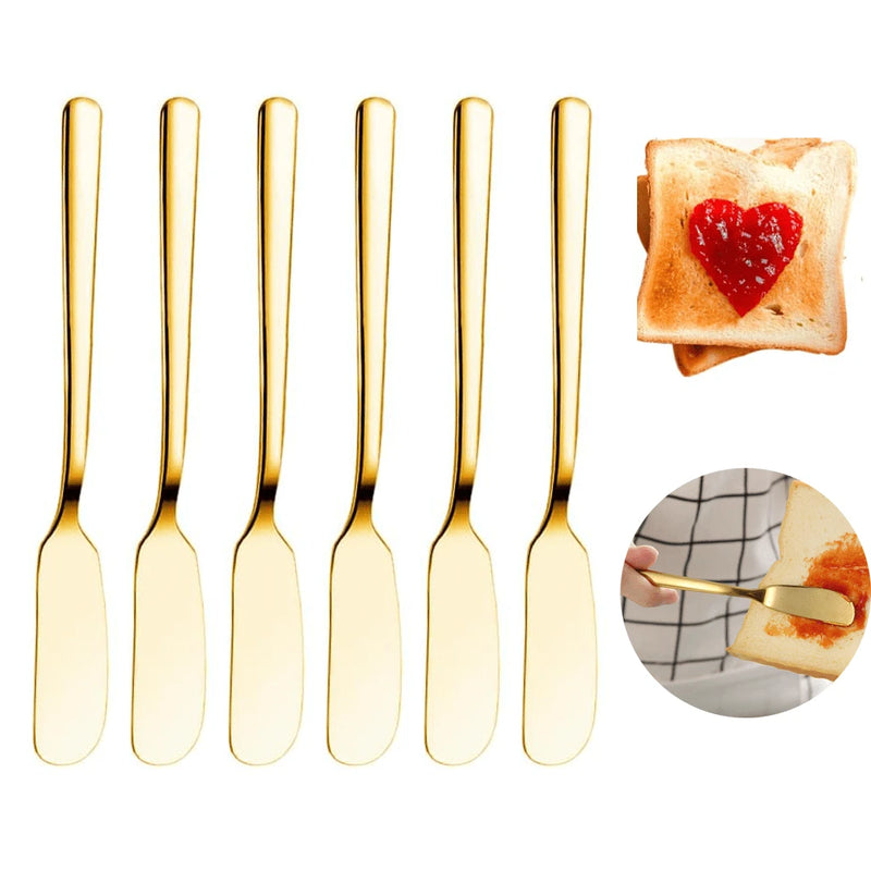 4/8 Peças Facas de Manteiga Douradas de Luxo, Espátulas de Aço Inoxidável para Geléia/Manteiga de Amendoim/Creme/Queijo, Adequadas para Café da Manhã/Sanduíches, Acessórios de Cozinha, Polimento Espelhado, Lavável na Máquina de Lavar Louça