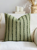 1 peça/2 peças Capa de Almofada Listrada 3D Grossa Verde Oliva (Inserto Não Incluído), Capa de Almofada de Chenille Boêmia e Fazenda, Fronha de Almofada em Cor Neutra, Adequada para Sofá, Cama, Quarto, Sala de Jantar, Festa, Decoração, Todas as Estações