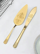 2 Peças Conjunto de Faca de Bolo e Espátula em Aço Inoxidável com Estampa Floral, Adequado para Bolos de Casamento e Aniversário, Faca de Pão, Pá de Pizza, Materiais Escolares