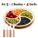Vendedor IndicadoBandeja Petisqueira de Bambu Redonda 25cm com 5 Divisórias Perfeita para Servir Frios, Petiscos e Frutas