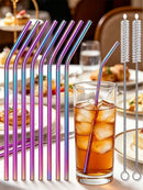 Gaazky 8 Peças Canudo de Aço Inoxidável e 2 Peças Escova de Limpeza, Canudo Curvo Dourado Reutilizável para Beber, Cozinha, Presente de Natal, Material Escolar