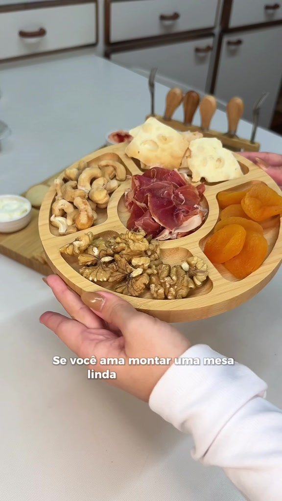 Kit Tábua Para Servir Grande Queijos Frios e Petiscos com Petisqueira Bambu de Polimento Duplo LUMAI