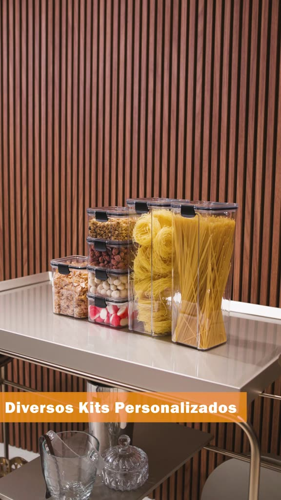 Kit Potes Herméticos Porta Mantimentos Organizador de Cozinha Transparente Com Trava BPA Free