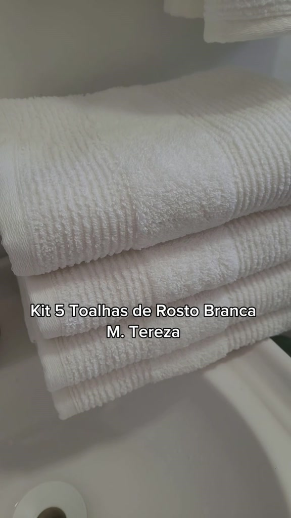 Kit 5 Toalha de Rosto Branca Grossa Grande 46x80 cm 100% Algodão Felpuda M. Tereza Hotel Pousada Spa