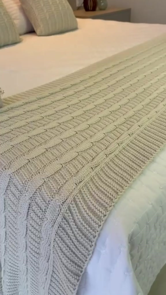 Kit Peseira Cama Casal Queen King Manta de Tricot + 2 Capas de Almofada Para Cama Sofá Decoração FI