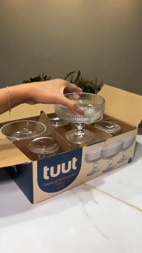 Kit 6 Taças De Sobremesa Vidro Canelado 250ml Trasparente Elegante Reforçado Sorvete Mousse Açai