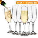Jogo 12 / 06 Taça Vidro Cristalino Buffet 186ML Champanhe Espumante Vinho Branco Bar Restaurante