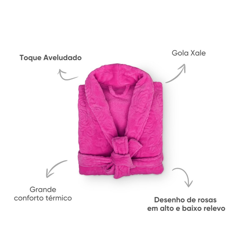 Roupão de Banho Flannel Lady Appel Microfibra Adulto Feminino Toque Aveludado Extra Maciez 260g/m²