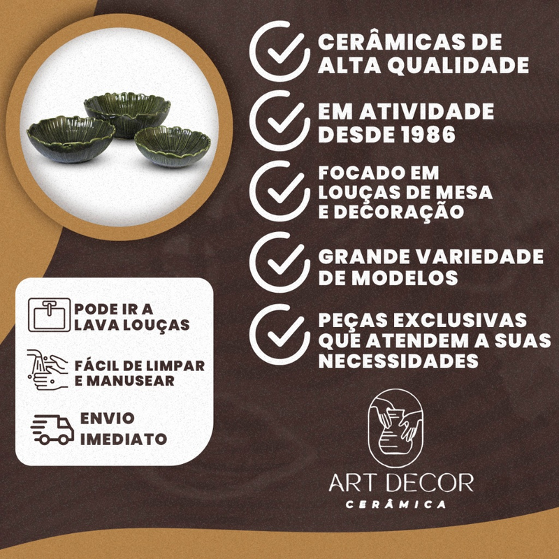 Kit 3 Tigelas em Cerâmica Pequena Média e Grande Saladeira Casa Decoração