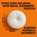 Almofada Redonda Com Botão e Zíper Tecido Suede Liso 40x40cm