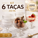 Kit 6 Taças De Sobremesa Vidro Canelado 250ml Trasparente Elegante Reforçado Sorvete Mousse Açai