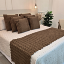 Kit Peseira Manta Tricot Sofá Cama Casal Queen King Aconchego Home Decor + 2 Capas Almofadas
