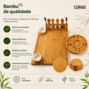 Kit Tábua Para Servir Grande Queijos Frios e Petiscos com Petisqueira Bambu de Polimento Duplo LUMAI