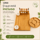 Kit Tábua Para Servir Grande Queijos Frios e Petiscos com Petisqueira Bambu de Polimento Duplo LUMAI