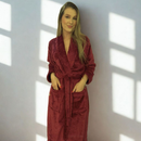 Roupão Plush Flannel Fleece Lady Feminino Manga Longa Luxo Toque Aveludado Com Bolso Premium Appel