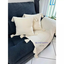 Kit Pompom Peseira Completo Para Cama Sofá ( Peseira + Capa De Almofada ) Decorativa Moderno