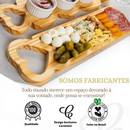 Petisqueira de Madeira Kit Petisqueira para Molhos com Trio de Ramequin de Porcelana Branca