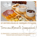Petisqueira de Madeira Kit Petisqueira para Molhos com Trio de Ramequin de Porcelana Branca