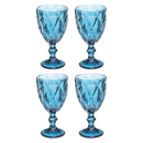 Jogo Copo Taça Vidro Diamante Azul Para Agua 300ml - 4un