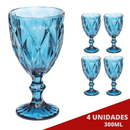 Jogo Copo Taça Vidro Diamante Azul Para Agua 300ml - 4un