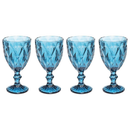 Jogo Copo Taça Vidro Diamante Azul Para Agua 300ml - 4un