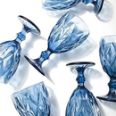 Jogo Copo Taça Vidro Diamante Azul Para Agua 300ml - 4un