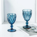 Jogo Copo Taça Vidro Diamante Azul Para Agua 300ml - 4un