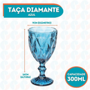Jogo Copo Taça Vidro Diamante Azul Para Agua 300ml - 4un