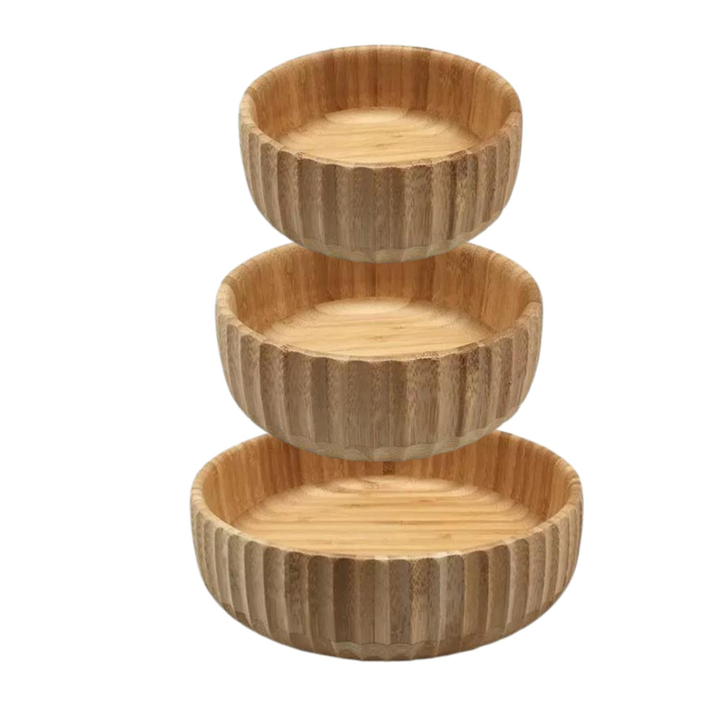 Kit 03 Bowls Tigelas Canelado Bambu P M G Multiuso - Oikos