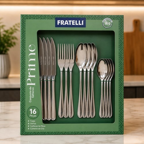 Conjunto Talheres Inox 16 Peças Fratelli Mesa Cozinha Faca Garfos Colheres Utensílios Restaurantes